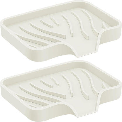 2PCS Self Draining Soap Holder,Spofit Silicone Soap Dish, Suitable for for Kitchen, Bathroom, Shower, Bath Tub,Soap Container (White)