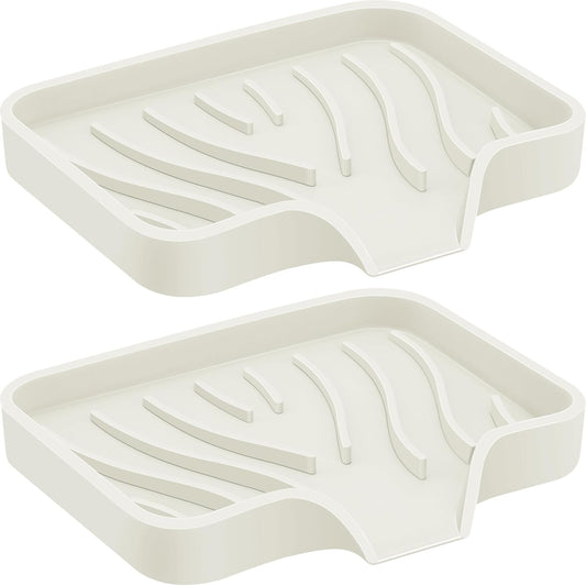2PCS Self Draining Soap Holder,Spofit Silicone Soap Dish, Suitable for for Kitchen, Bathroom, Shower, Bath Tub,Soap Container (White)