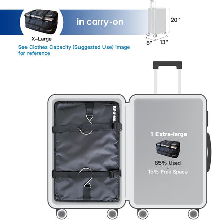 Grand Fusion Stow-N-Go Hanging Travel Shelves, Packing Organizer for Luggage. Carry on Closet for Suitcase. Expandable Packing Cube. Travel Essentials. (Black - L, L = (L) 11.8" x (W) 11.8")