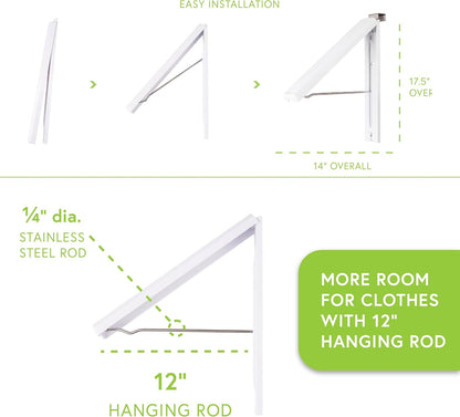 InstaHanger Clothes Drying Rack - Wall Mounted Laundry Drying Rack for Small Spaces - Wall-Mounted Clothes Racks Holds Up to 60 lbs - Space Saving Collapsible Laundry Hanger for Storage