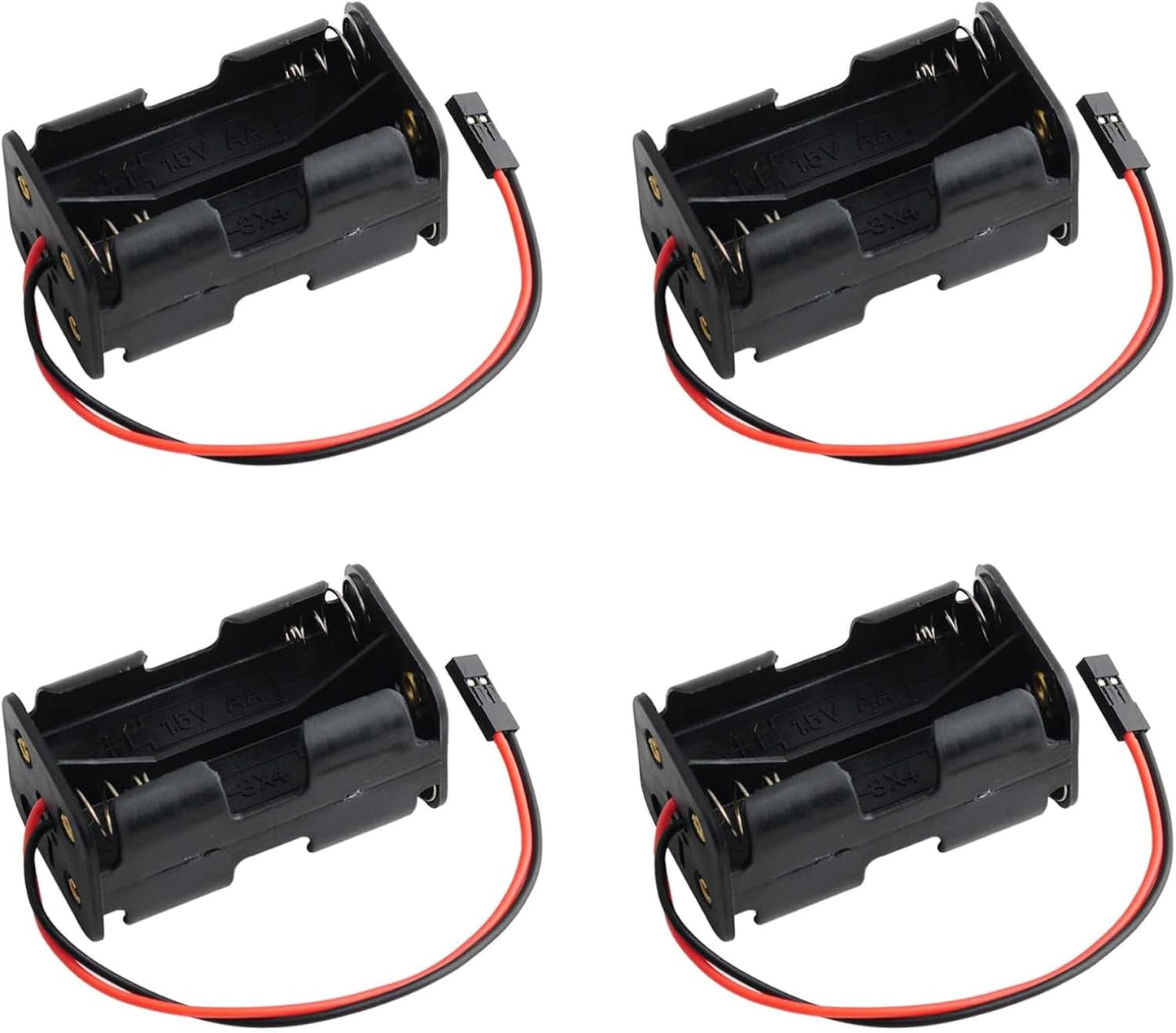 4 Cell 6V AA Battery Holder Case with JR Connector Battery Cover Storage Box for RC Servo Tester DIY (Pack of 4)