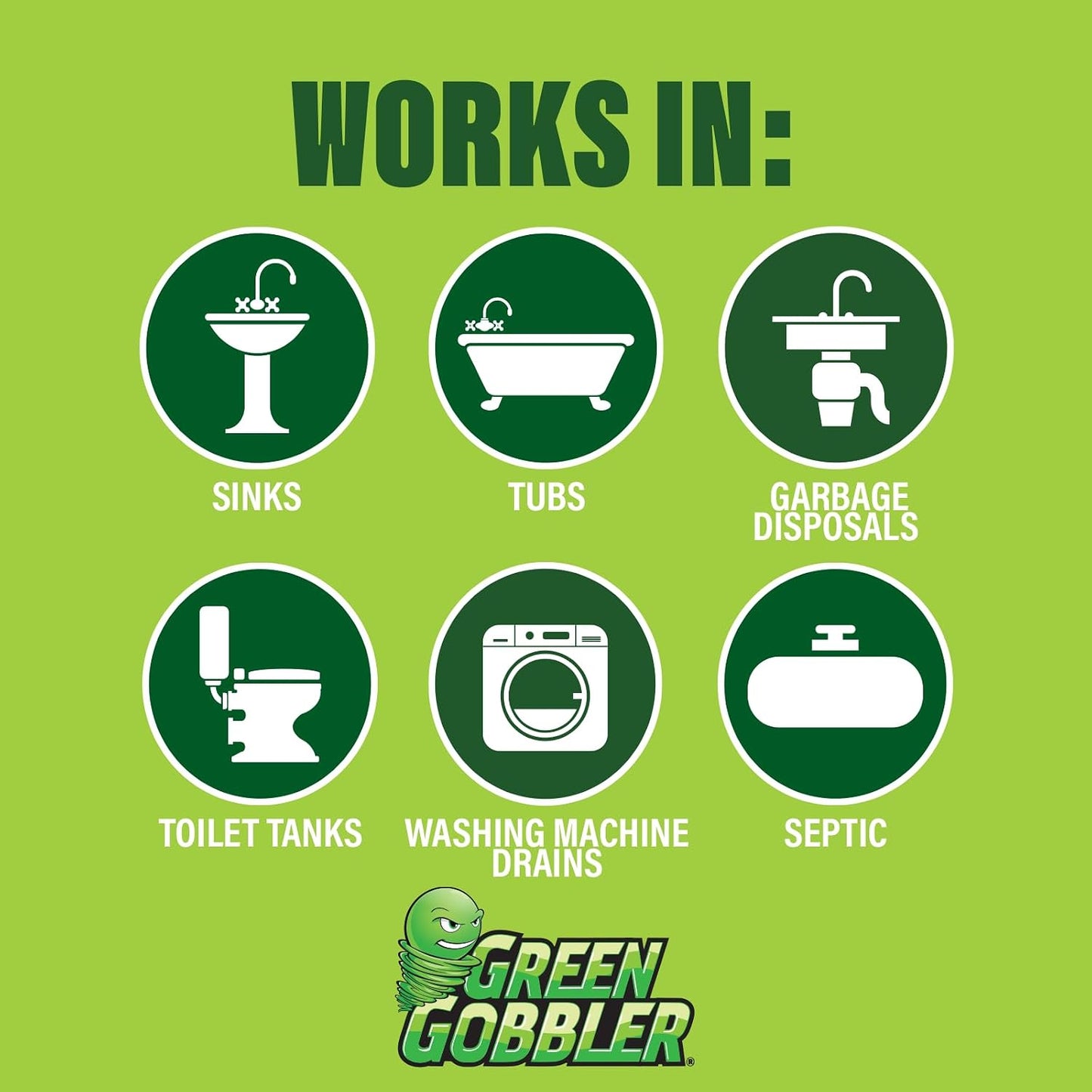 Green Gobbler Drain Cleaner and Deodorizer Sticks with Enzymes - Maintain a Clean Drain, Safe for Pipes and Septic Tanks, Use Monthly - 12 Pack