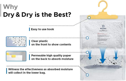 Dry & Dry 2 Packs [Net 14 Oz/Pack] Premium Hanging Moisture Absorber to Control Excess Moisture for Basements, Closets, Bathrooms, Laundry Rooms. - Ultra Strong Moisture Absorber