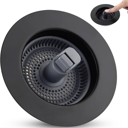 All Metal Sink Drain Strainer for Kitchen Sink, Universal Fit | Pop Up 3-in-1 Sink Stopper Drainer, 304 Stainless Steel Basket for US Standard 3-1/2 inch Drain Filter, Anti-clog
