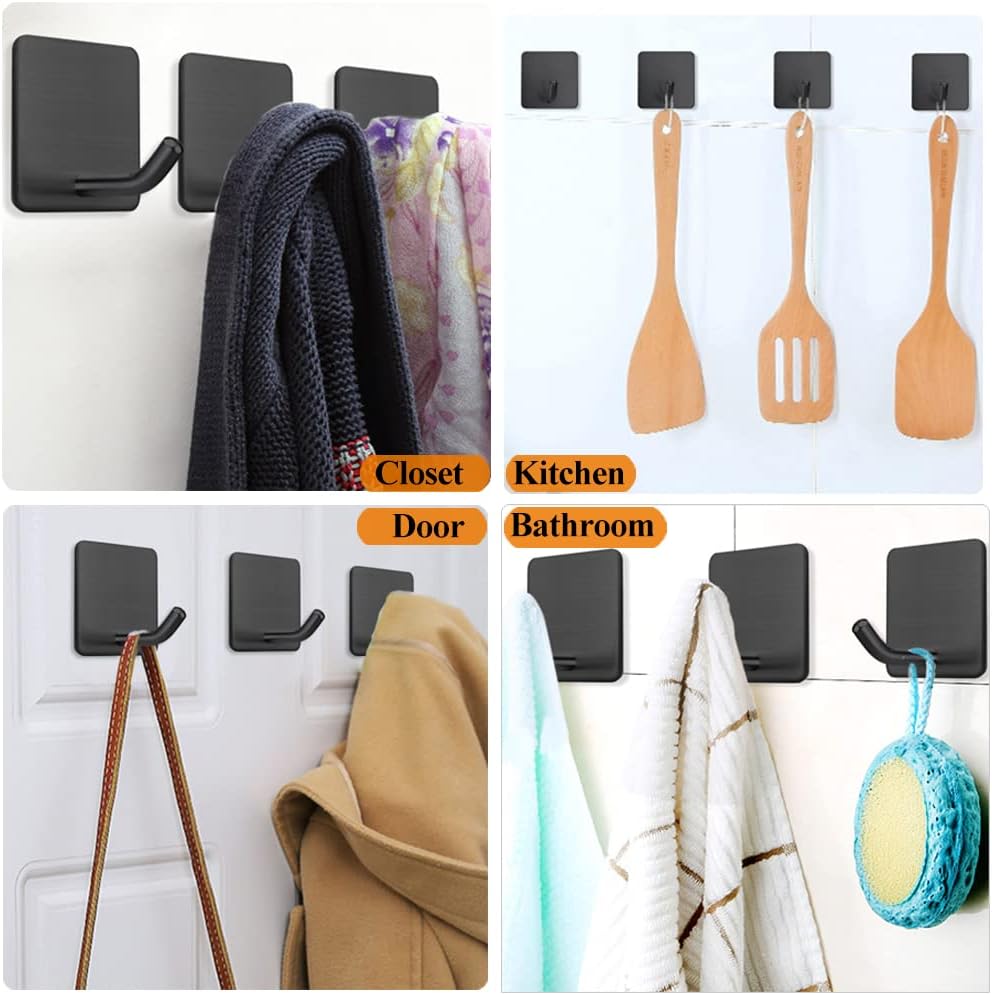 FOTYRIG Heavy Duty Adhesive Towel Hooks Stick on Towel Hanger Wall Holder Waterproof Stainless Steel Sticky Hooks for Hanging Bathroom Kitchen Home-4 Packs