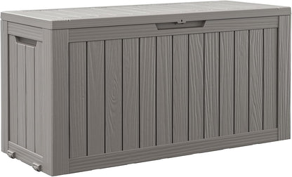 Outdoor Storage Box, 31 Gallon Resin Deck Boxes Outdoor Waterproof For Patio Furniture, Garden Tools, Pool Supplies, Lockable And UV Resistant (Rattan Gray)