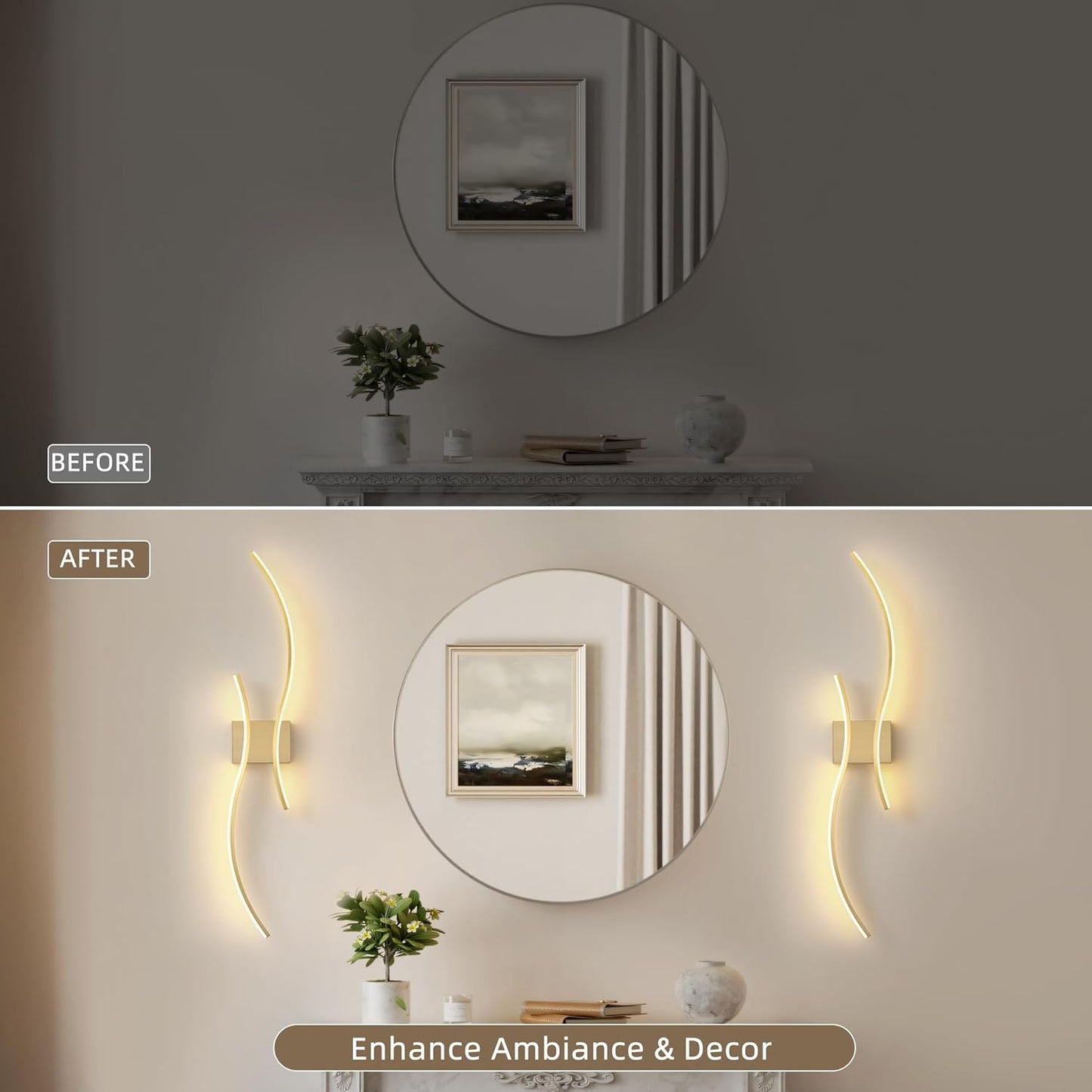 Battery Operated Wall Sconce Set of 2, Dimmable Modern LED Rechargeable Wall Light with Remote Control, Wall Decor for Living Room, Hallway, Quick Install, No Electrician Required