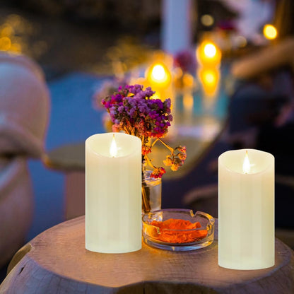 Waterproof Flameless Remote Control Candles 2PACK(D3''*H5.5'')Battery Operated Flickering LED Pillar Candle,plastic with 10-Key 24Hours Timer for Outdoor/Indoor Party Garden Lanterns Porch Ivory