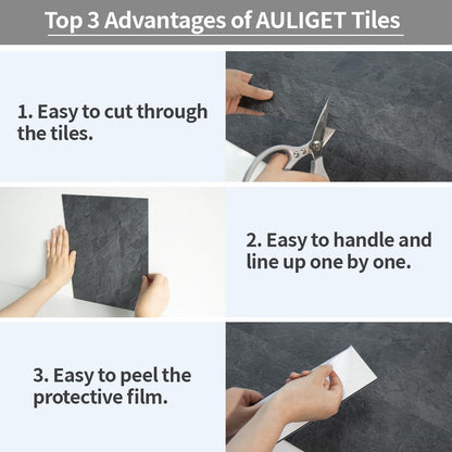 AULIGET 40-Piece Polished White Marble with Gold Peel and Stick Backsplash Wall Tiles, 3" x 12" PVC Faux Stone Stick on Tiles for Backsplash Kitchen, Bathroom, Laundry Room, Camper, Fireplace