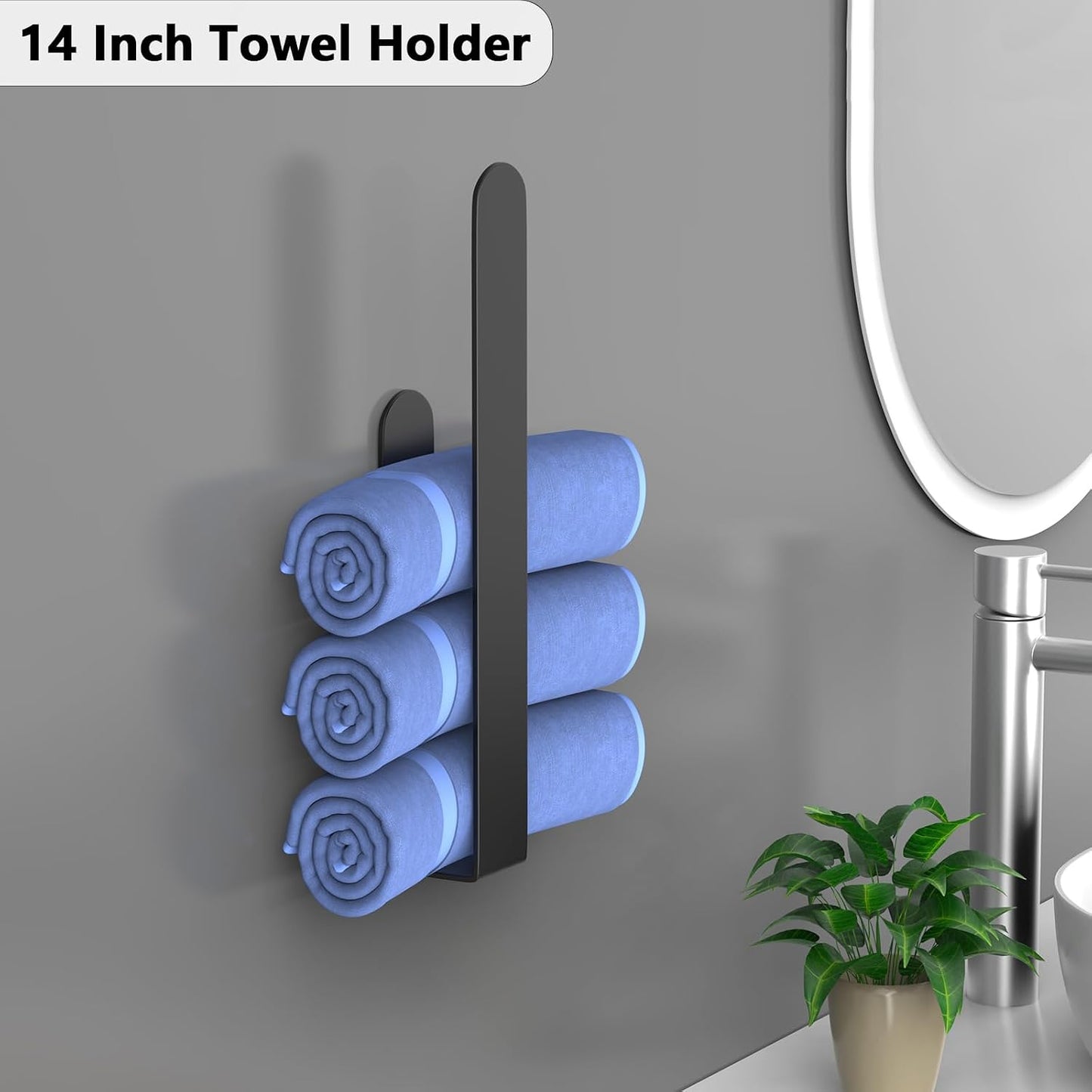 HUFEEOH 2 Pack Adhesive Hand Towel Holder, Kitchen Towel Rack Towel Bars Wall Mounted, Stainless Steel Bath Towel Hanger for Bathroom Hotel Kitchen (White, 8 Inch(2PC))