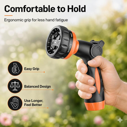 V.C Formark Garden Hose Nozzle, Heavy Duty Metal Water Hose Nozzle with 8 Adjustable Spray Patterns,Hose Sprayer with Thumb Control for Garden Watering, Car Washing, Pet Bathing & Window Cleaning