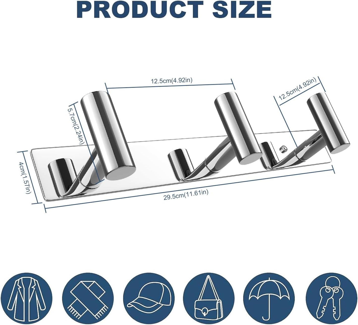 VAEHOLD Black Hat and Coat Wall Mount Rack - 3 Hooks for Robes, Bags, Keys, and Towels - Bathroom Towel Hanger Organizer (1 Pack)