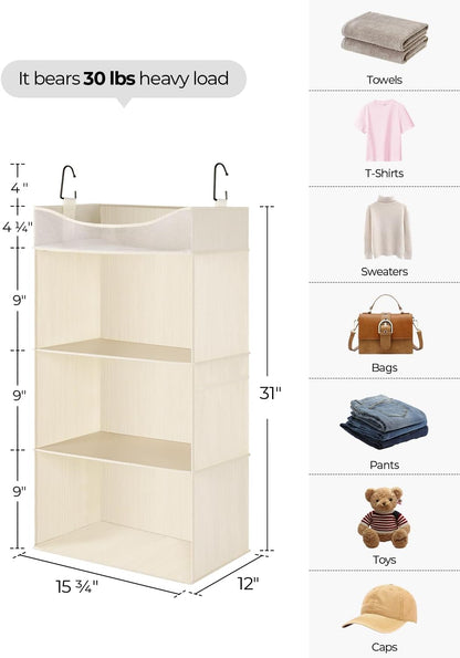StorageWorks Hanging Closet Organizer, 3-Shelf Hanging Closet Shelves with Top Shelf, 15 ¾"W x 12" D x 31" H, Extra-Large Space, Ivory White