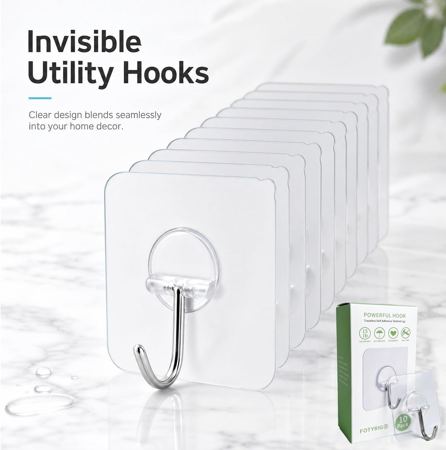 FOTYRIG Adhesive Hooks Heavy Duty, 15lb(Max) 180 Degree Rotating Wall Sticky Hooks for Hanging Wall Hangers Without Nails Seamless Stick on Bathroom Kitchen Office Outdoors-10 Packs