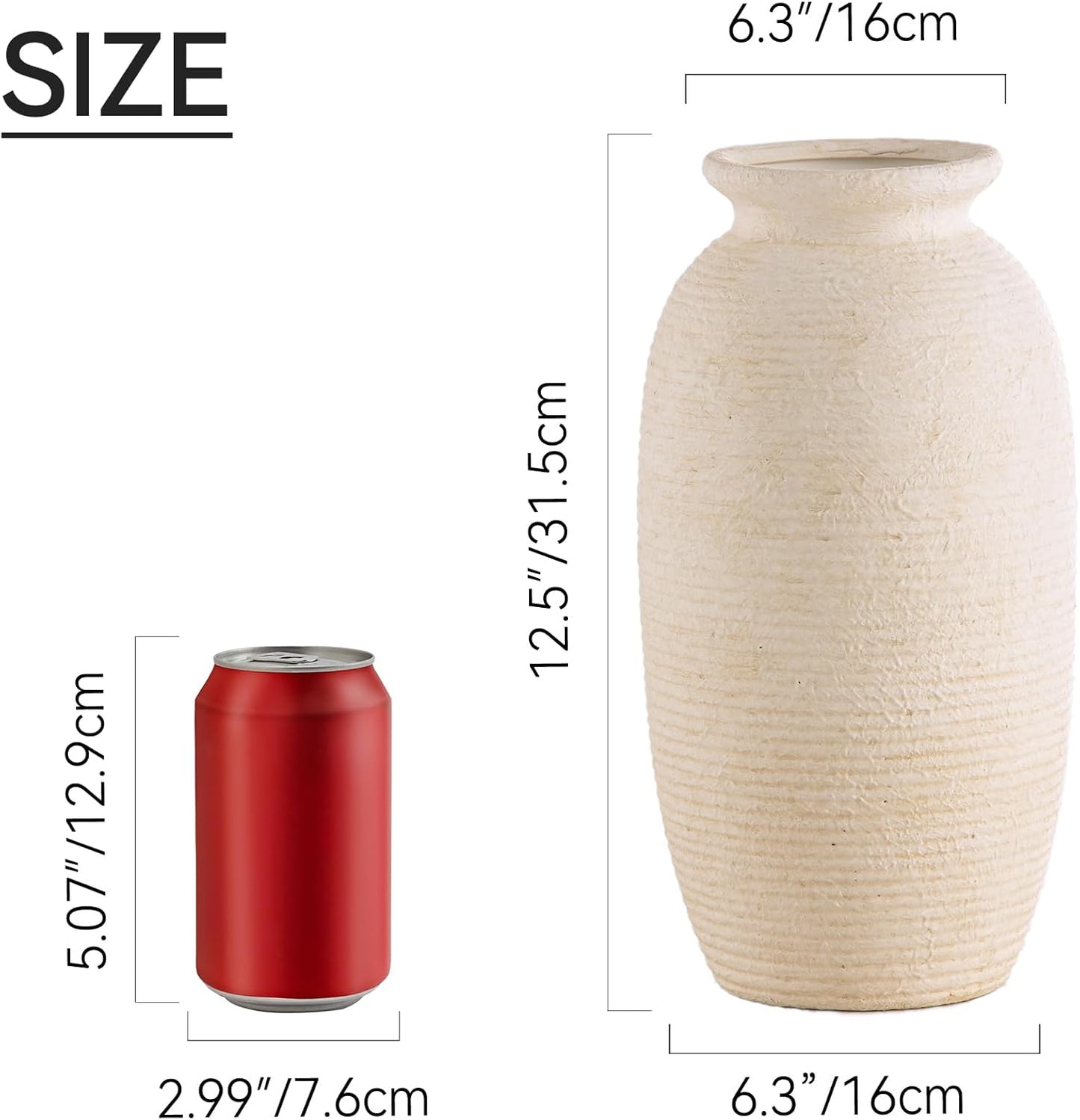 Ceramic Flower Vase, Small Rustic Farmhouse Vases Home Decor, Short Pottery Decorative Pampas Vase for Table Living Room Entryway Mantel Bookshelf Bedroom Bathroom Kitchen - 6" W
