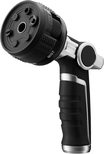 RESTMO Water Hose Nozzle Heavy Duty, Adjustable Garden Sprayer for Outdoor | 2-in-1 Twist Control, 9 Spray Patterns, Thumb ON/OFF Full Flow, Best for Plant & Lawn Watering, Car & Pet Cleaning, Green