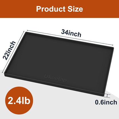 ukeetap Extra Thick Silicone Mat Waterproof with Raised Edge 19” x 12”, BPA Free Non-Slip Dog & Cat Food Mat, Feeding Mat for Food and Water Bowls, Spill Proof Mat to Protect Floors, Black