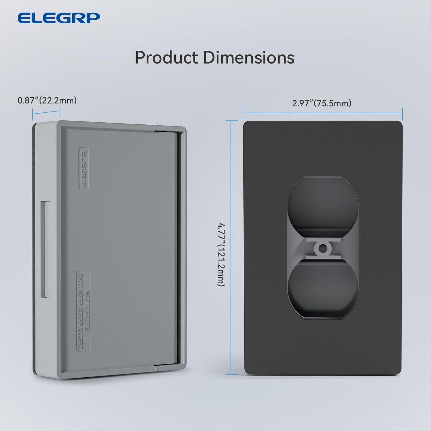 ELEGRP Horizontal Outdoor Cover for Duplex Receptacles, 2-Hole Weatherproof Wall Plate, Outdoor Electrical Outlet Cover, Standard Size 1-Gang 4.55” x 3.02”, Thermoplastic, 1 Pack, Grey