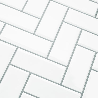 Peel and Stick Backsplash Herringbone White 10 Sheet Peel and Stick Shower Tile Waterproof 3D Tile Sticker Glossy Self Adhesive Renter Friendly Backsplash Herringbone for Kitchen Bathroom Laundry Room
