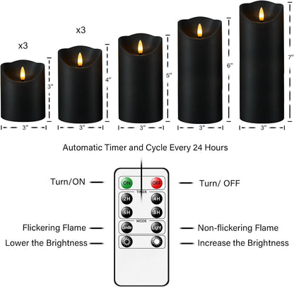 Nimiko Flameless Candles with Remote, Battery Operated Flickering Flameless Candles, LED Candles with Timer 2/4/6/8H, with Realistic LED Candles Set of 9 (D3 x H 3" 4" 5" 6" 7") (White)
