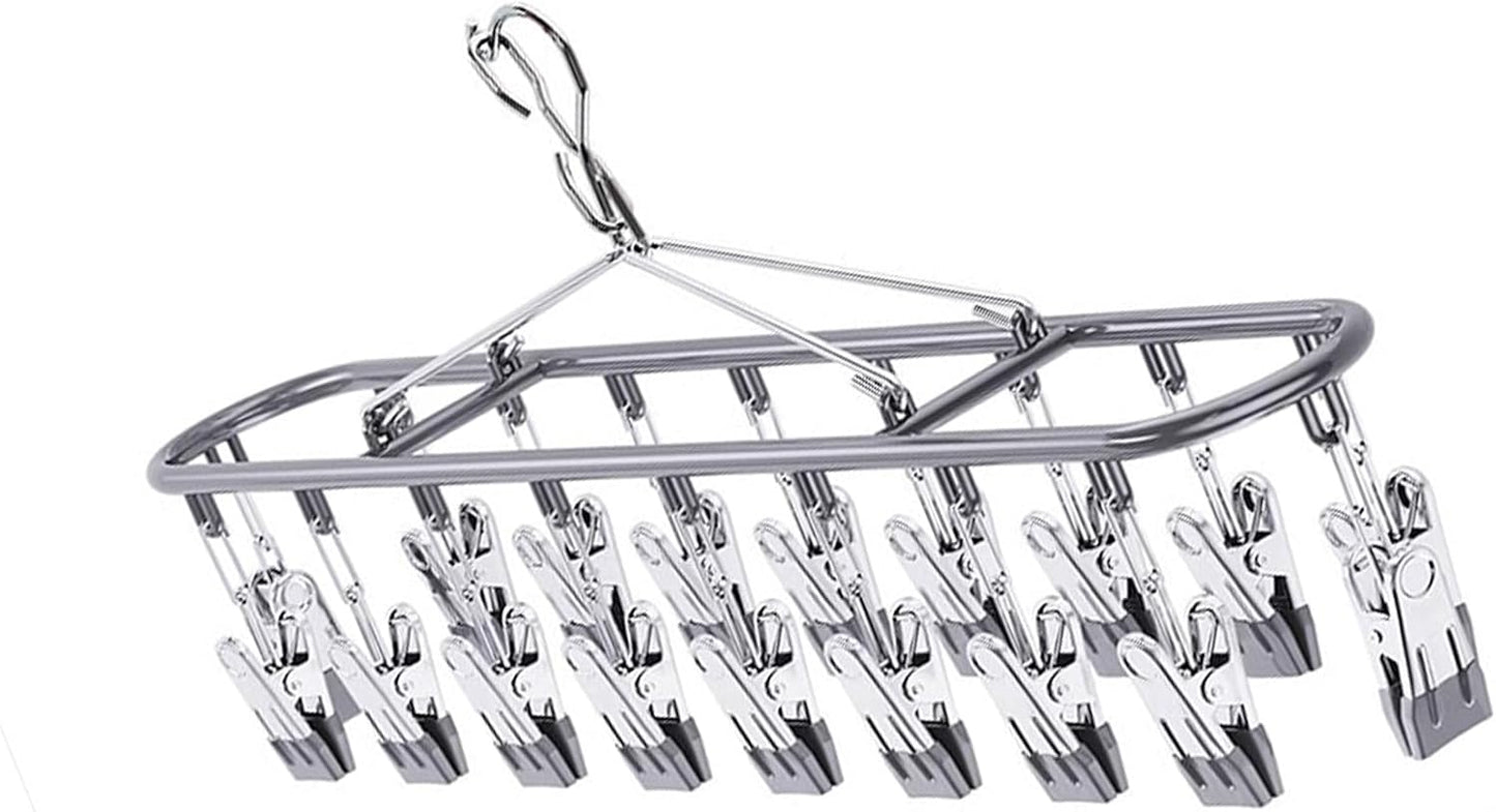 Clothes Drying Rack with 20 Clips, Hanging Laundry Hanger Dryer Rack, Stainless Steel Sock Dryer Clip for Home Camping Accessory Portable Outdoor Sock