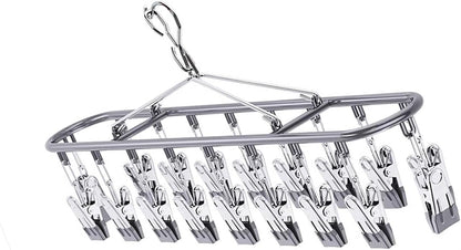 Clothes Drying Rack with 20 Clips, Hanging Laundry Hanger Dryer Rack, Stainless Steel Sock Dryer Clip for Home Camping Accessory Portable Outdoor Sock