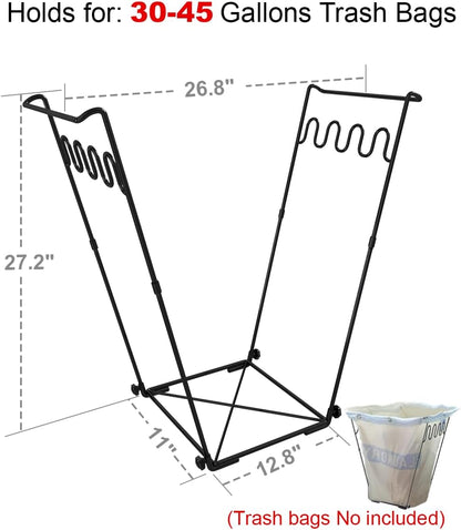 Artigarden Garden Trash Bag Holder - Outdoor Leaf Bag Support Stand Multi-Use Metal Garbage Bag Holder Frame Holds 30-45 Gallons Bag for Camping Leaves Gardening Parties Yard Weeding (Black)