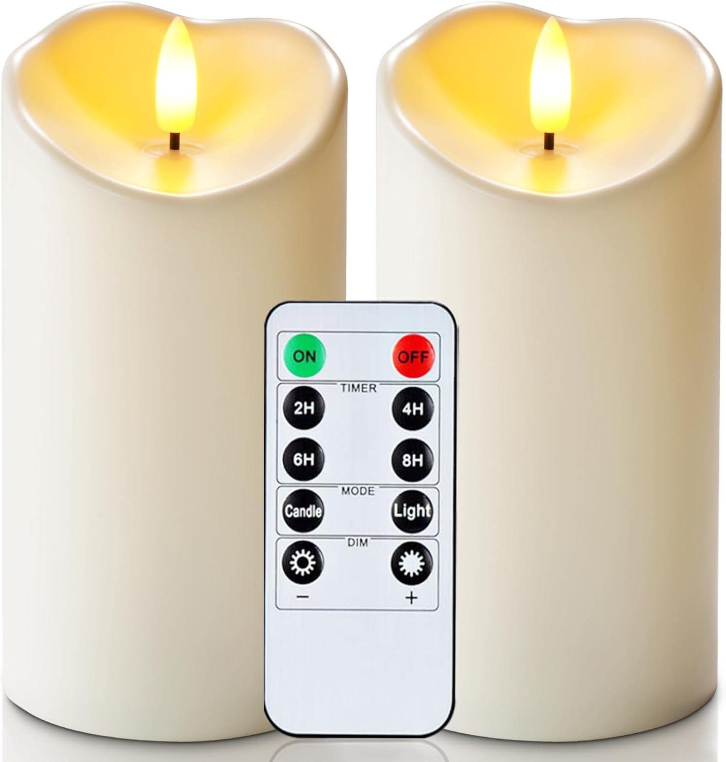 Homemory Dripping Wax Flameless Candles, Battery Operated Candles with Remote Control and Timers, LED Pillar Candles, Electric Fake Candles, 3" x 6", Set of 2