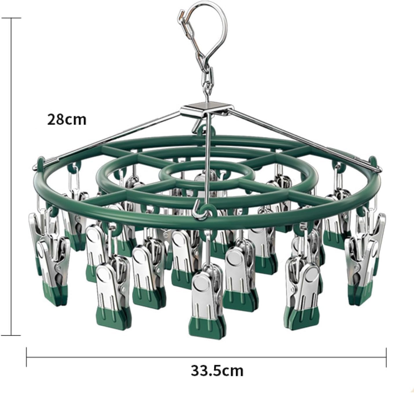 Drying Rack for Sock, Stainless Steel Sock Drying Rack with 24 Clips, Swivel Hook Windproof Hanger for Sock, Bras, Towel, Underwear, Laundry, Hat, Scarf, Pants, Gloves(Pink)