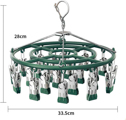 Drying Rack for Sock, Stainless Steel Sock Drying Rack with 24 Clips, Swivel Hook Windproof Hanger for Sock, Bras, Towel, Underwear, Laundry, Hat, Scarf, Pants, Gloves(Pink)