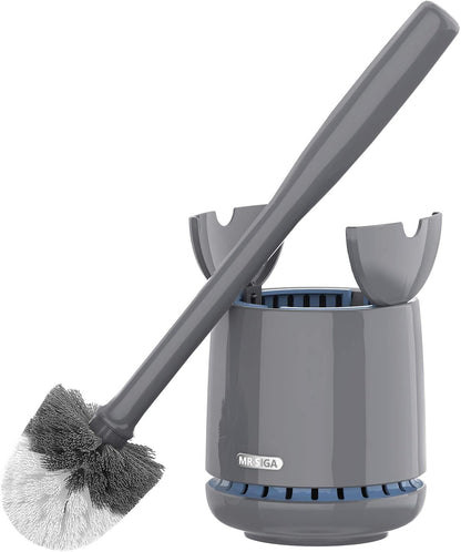 MR.SIGA Toilet Bowl Brush and Holder, Premium Quality, with Solid Handle and Durable Bristles for Bathroom Cleaning, White, 1 Pack