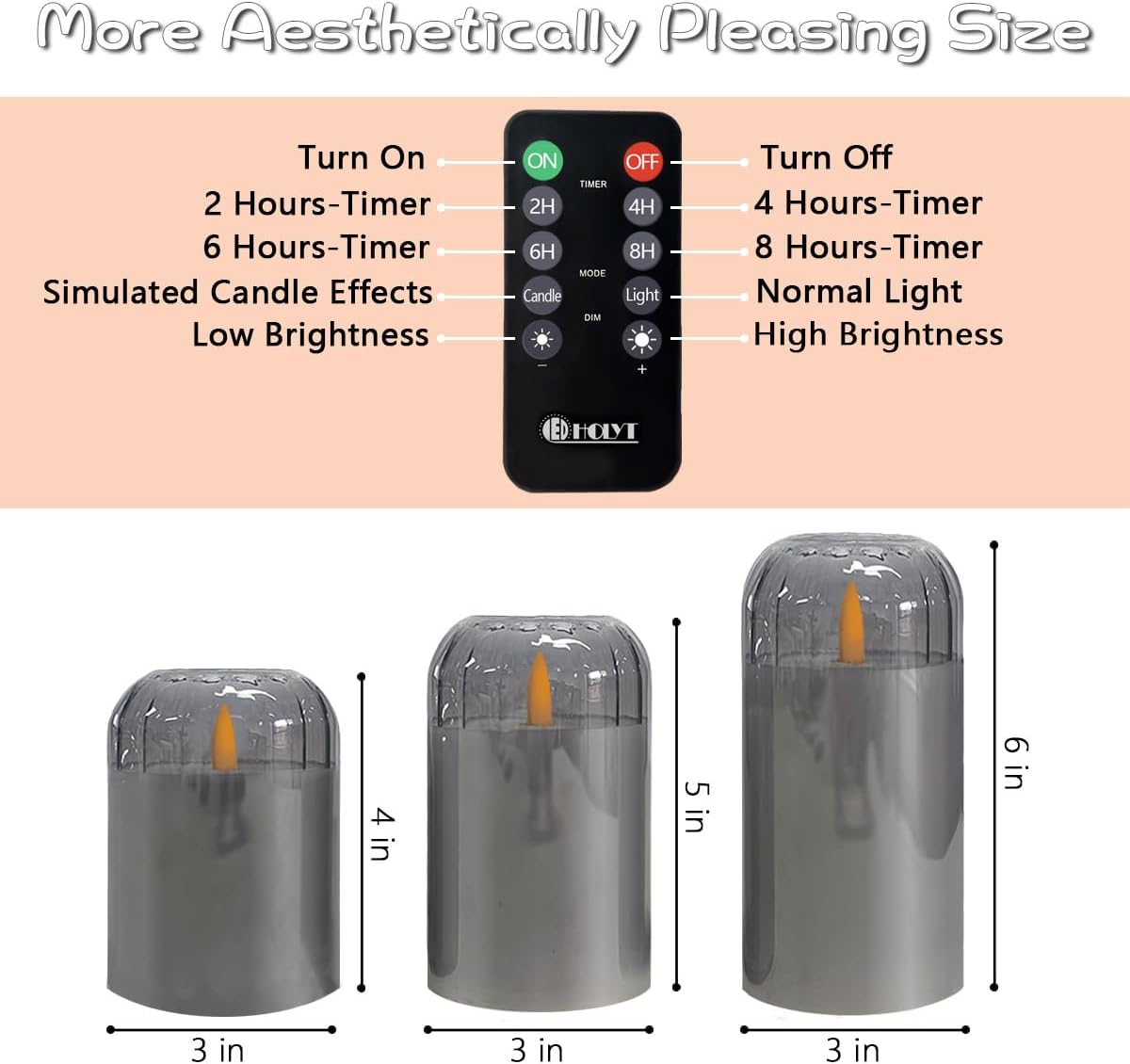 LEDHOLYT Rechargeable Flameless Glass Pillar Candles–Gifts for Women,–Set of 3, Realistic Flickering LED Light,Remote & Timer, Ideal for Living Room, Bedroom & Festival Wedding Home Party Decor