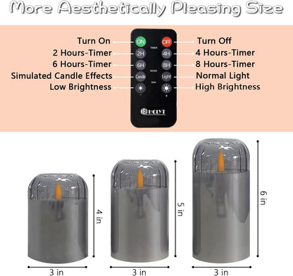 LEDHOLYT Rechargeable Flameless Glass Pillar Candles–Gifts for Women,–Set of 3, Realistic Flickering LED Light,Remote & Timer, Ideal for Living Room, Bedroom & Festival Wedding Home Party Decor