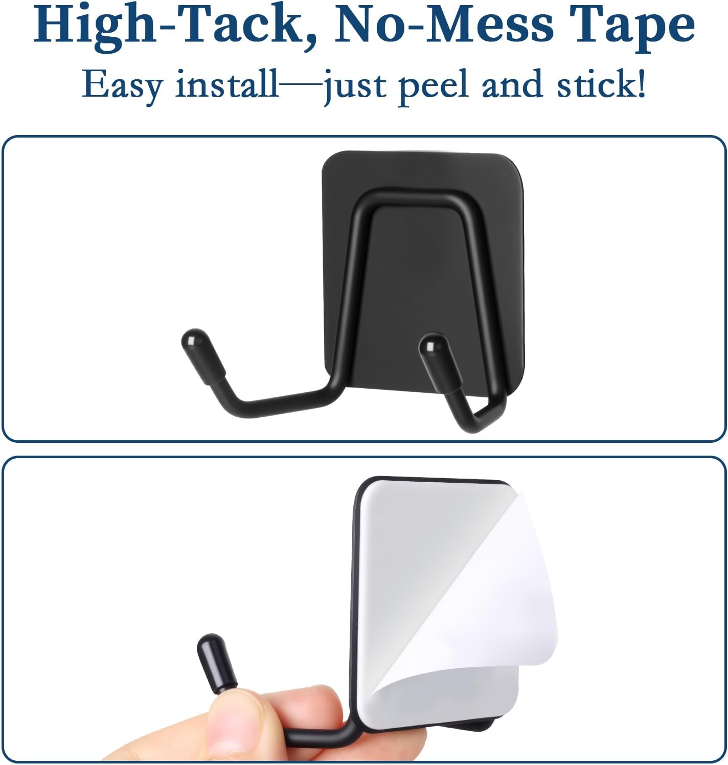 Large Self Adhesive Coat Hooks, Heavy Duty Double Wall Hooks for Hanging - 15lb Max, Rustproof Sticky Wall Hangers for Coat, Bedroom, Outdoor, Kitchen, 14-Day Trial, 3 Pack, Black