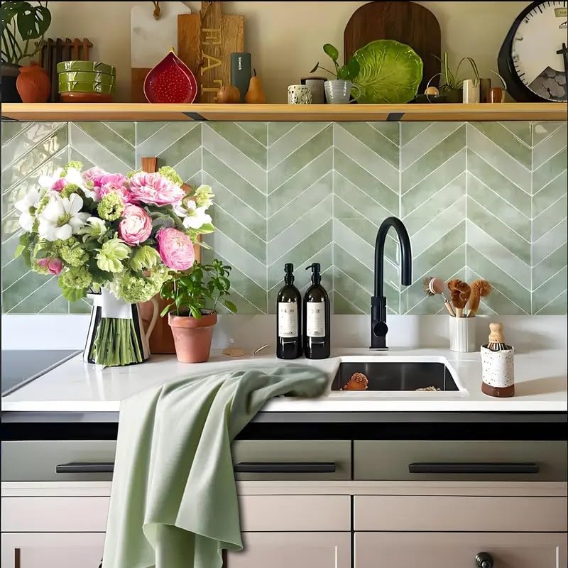 Heikki 20-Piece Kitchen Splash Guard Stickers, Peel-and-Stick Tile Splashbacks for Kitchen Islands, Bathrooms, Laundry Rooms, RVs, and Rental Spaces, 11.43 × 9 inches (Beige)