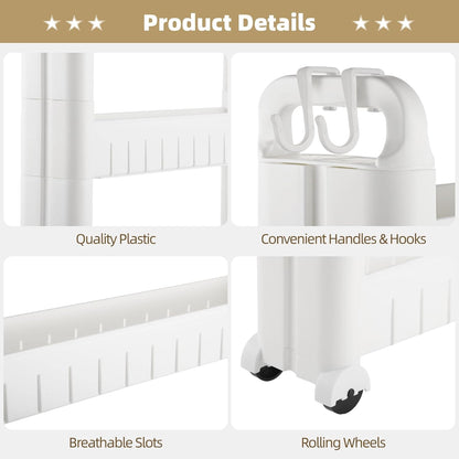 3 Tiers Slim Rolling Storage Cart, 3.5 Inches Slim Slide Out Bathroom Organizer Cart, Tiered Storage Rack with Wheels, Narrow Mobile Utility Cart for Laundry Room, Kitchen, Office, Sturdy Room