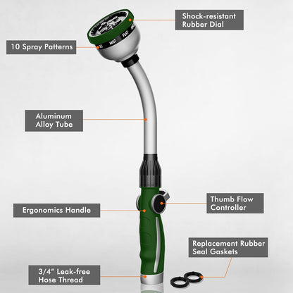 RESTMO Watering Wand Heavy Duty, Metal Garden Hose Wand with 10 Spray Patterns, 15-Inch Long Hose Nozzle Sprayer with Thumb Flow Control, Ideal to Water Hanging Baskets and Shrubs