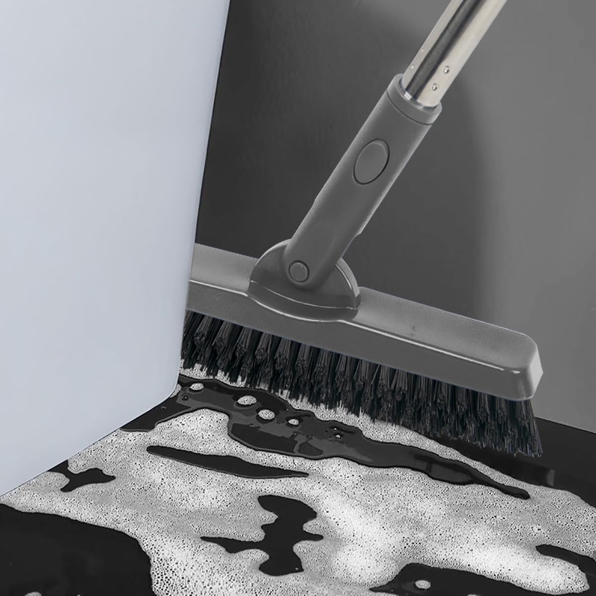 CELOX Grout Brush with Long Handle, 180°Rotation Tile Grout Cleaning Brush, Gray