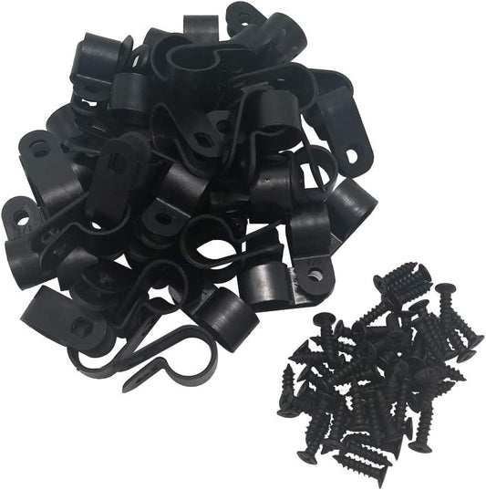 Cable Clamp R-Type Cable Clip Wire Clamp 1/2“ Nylon Screw Mounting Cord Fastener Clips with Screws for Wire Management - 50 Pcs Cable Clamps + 50 Pcs Screws, White