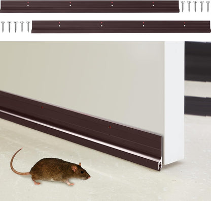 Gisafai 2 Pcs 48 Inches Metal Door Draft Stopper, Door Sweep, Mouse Stopper, Mice Seal Strip, Aluminum, Noise Blocker, Keep Rodents and Pests Out, Enhanced Weather Sealing, Easy to Install, Black