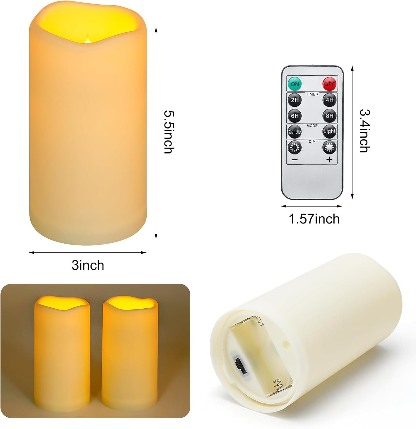 Enido Flameless Candles with Remote, 9 PC Outdoor Waterproof Battery Operated LED Pillar Candles, Flickering Electric Candles with Timer, 3" x 4" 5" 6" for Lantern, Patio, Wedding, Easter