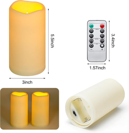 Enido Flameless Candles with Remote, 9 PC Outdoor Waterproof Battery Operated LED Pillar Candles, Flickering Electric Candles with Timer, 3" x 4" 5" 6" for Lantern, Patio, Wedding, Easter