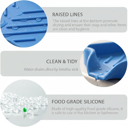MicoYang Silicone Bathroom Soap Dishes with Drain Spout-Bathroom and Kitchen Sink Organizer,Sponge Holder,Dish Soap Tray,Perfect for Dispenser,Scrubber,Bottle,Cup on Sink or Counter-Coffee 4.9"×3.2"