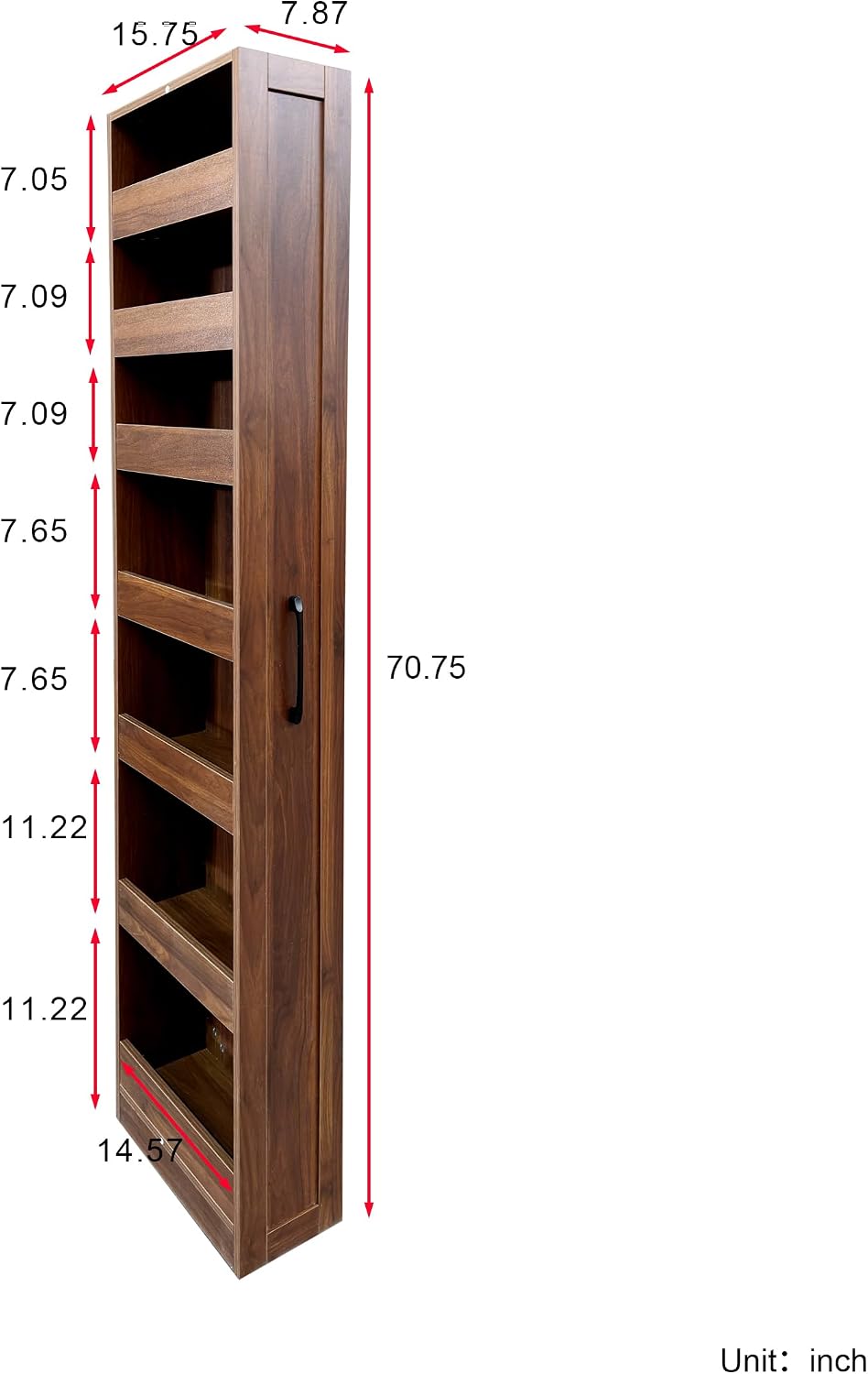 7 Tier Pull Out Cabinet Organizer, Pull Out Spice Rack, Rolling Kitchen Pantry Storage Cabinet, Open Shelf for Kitchen, Narrow Spaces, Wood Spice Rack Next to Fridge, White