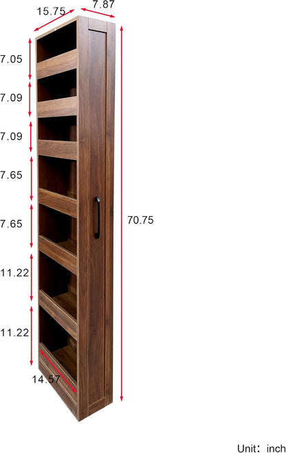7 Tier Pull Out Cabinet Organizer, Pull Out Spice Rack, Rolling Kitchen Pantry Storage Cabinet, Open Shelf for Kitchen, Narrow Spaces, Wood Spice Rack Next to Fridge, White