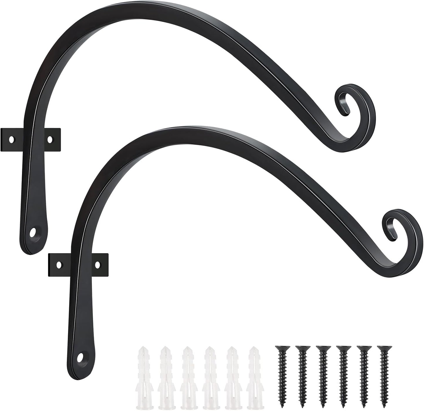 FEED GARDEN Heavy Duty Plant Hangers Outdoor Indoor, 8 Inch 2 Pack Metal Hanging Bracket Holds Up to 44 lbs, Wall Brackets for Hanging Baskets, Bird Feeders,Wind Chime& Lanterns, Black