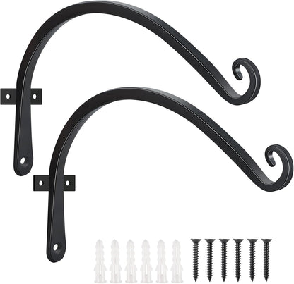 FEED GARDEN Heavy Duty Plant Hangers Outdoor Indoor, 8 Inch 2 Pack Metal Hanging Bracket Holds Up to 44 lbs, Wall Brackets for Hanging Baskets, Bird Feeders,Wind Chime& Lanterns, Black