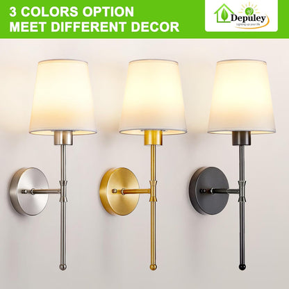 Depuley Battery Operated Wall Sconce: Set of 2 Wireless Wall Lights with 10000mAh Dimmable Bulbs and Remote for Bedroom - Rechargeable 15 Colors Gold Wall Lamp for Living Room Hallway
