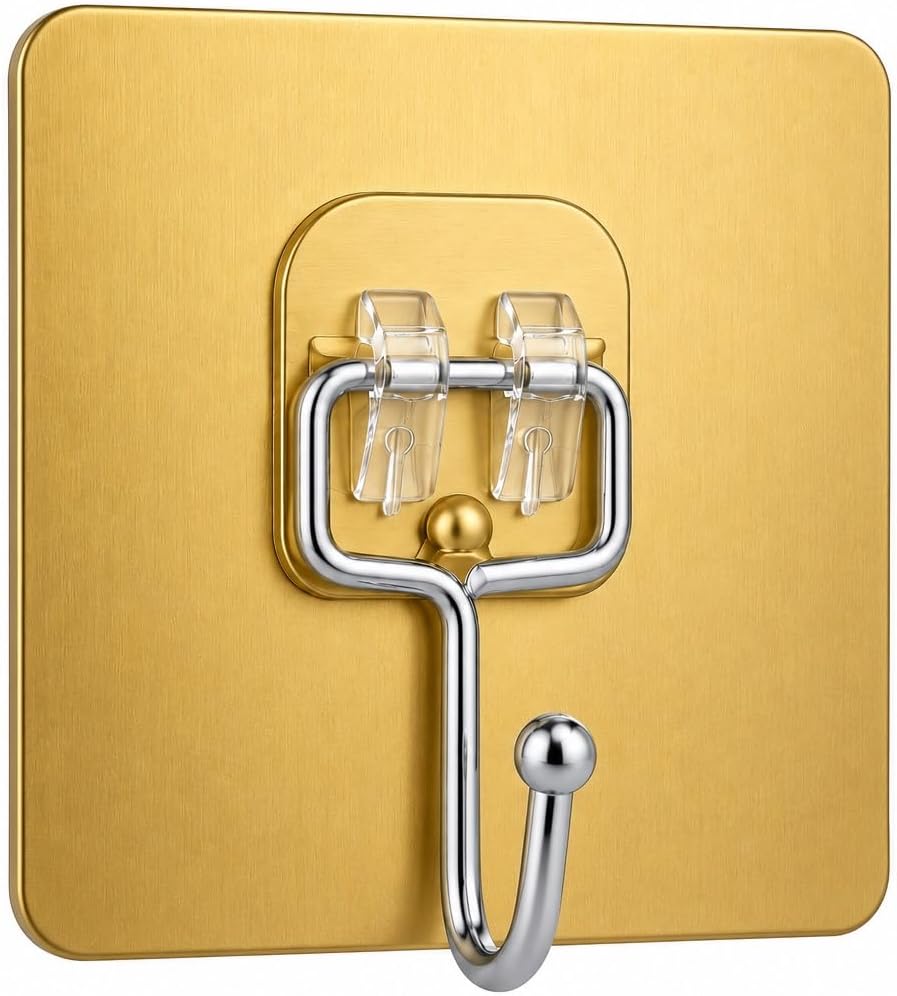 Luxe Hooks, Heavy Duty Wall Hooks, Waterproof Self Adhesive Hooks for Bathroom, Kitchen, Shower & Office, No Drill Wall Hooks for Towels, 10 Counts. (10, Transparent)