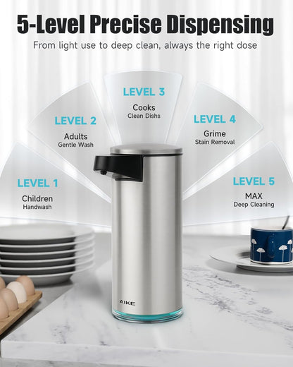 AIKE SensePro Automatic Soap Dispenser Type-C Rechargable, Stainless Matte Black Coating 12.8 fl.oz. for Liquid Soap